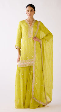 Lime Embroidered Sharara Set