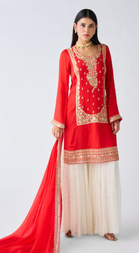 Red Zari Work Organza Sharara Set