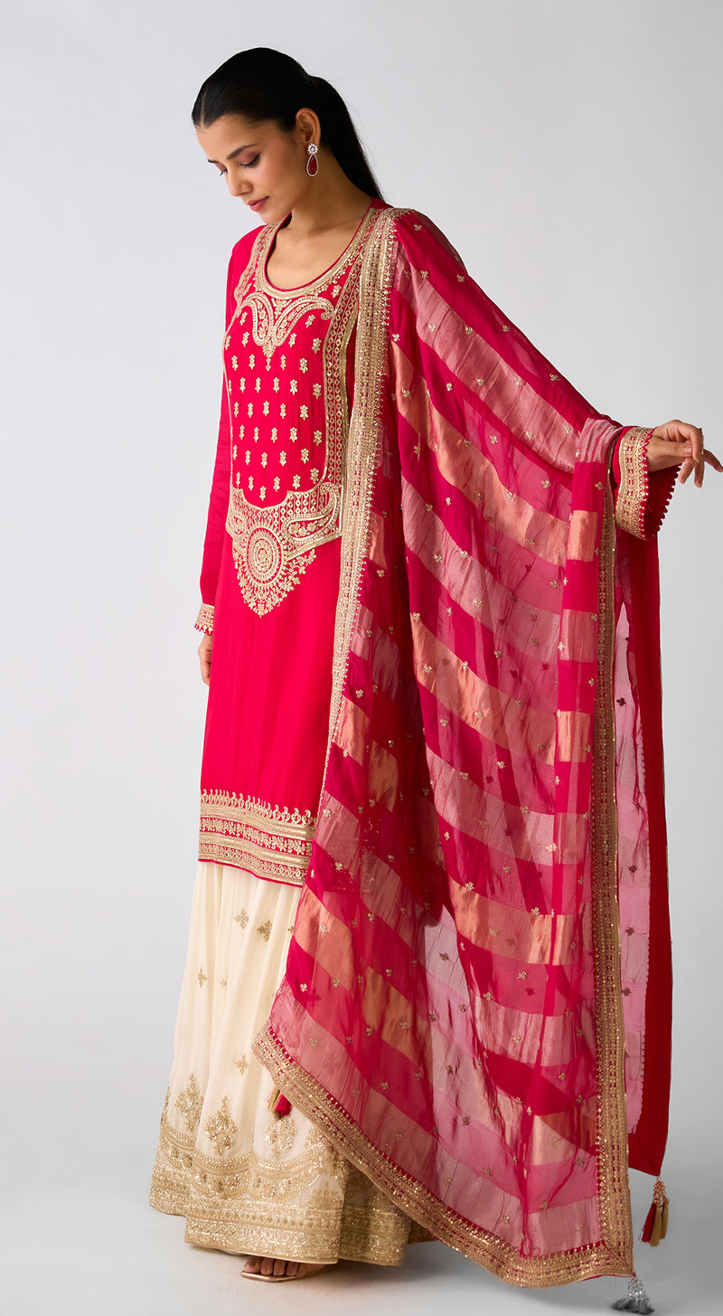 Pink Zari Work Sharara Set