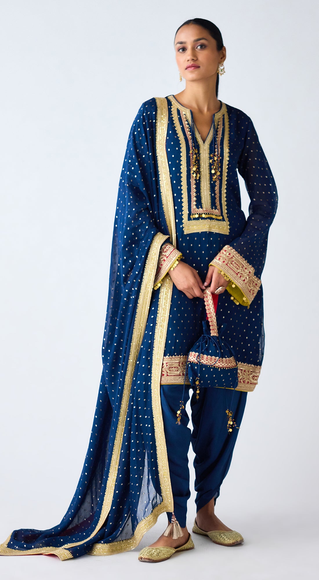 Blue Zari Work Kurta Set with Dhoti Pants