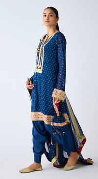 Blue Zari Work Kurta Set with Dhoti Pants