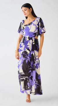 Purple Crepe Asymmetric Neck Dress