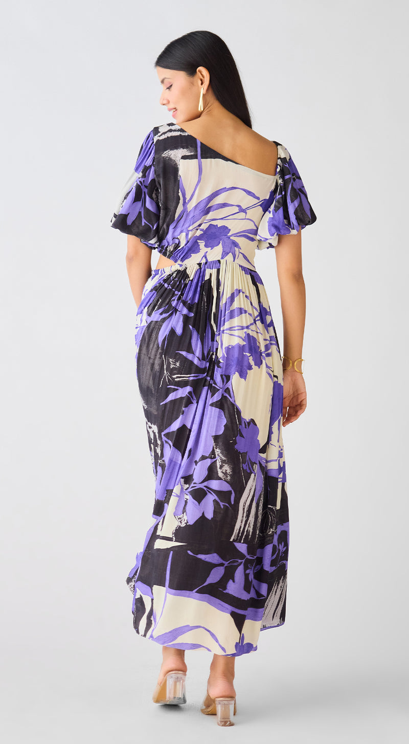 Purple Crepe Asymmetric Neck Dress