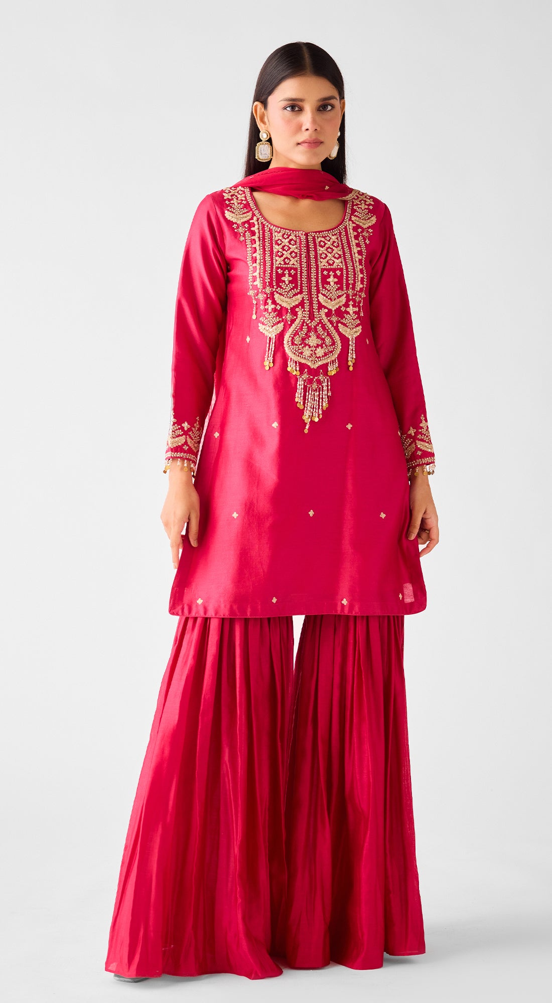 Rani Pink Chanderi Embroidered Sharara Set