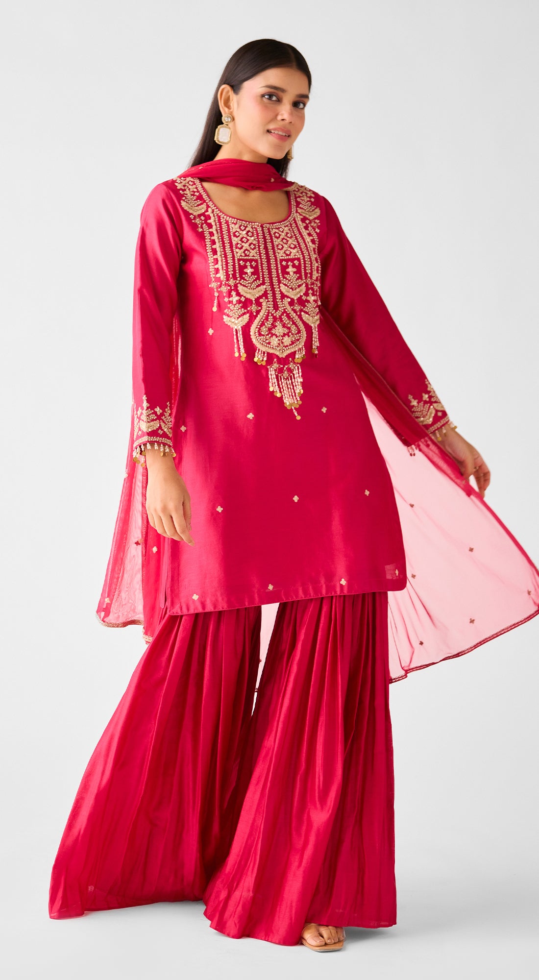 Rani Pink Chanderi Embroidered Sharara Set