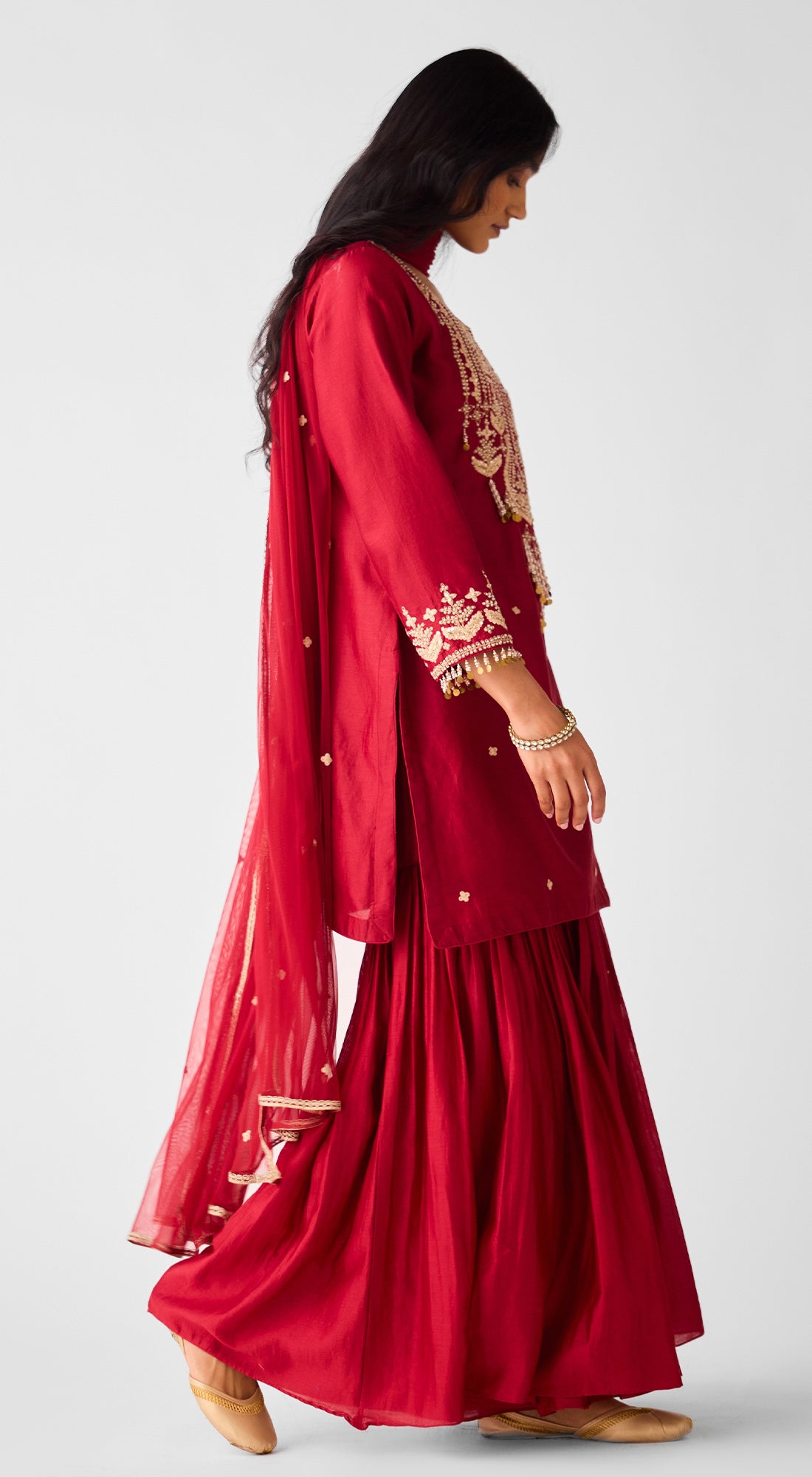 Red Chanderi Embroidered Sharara Set