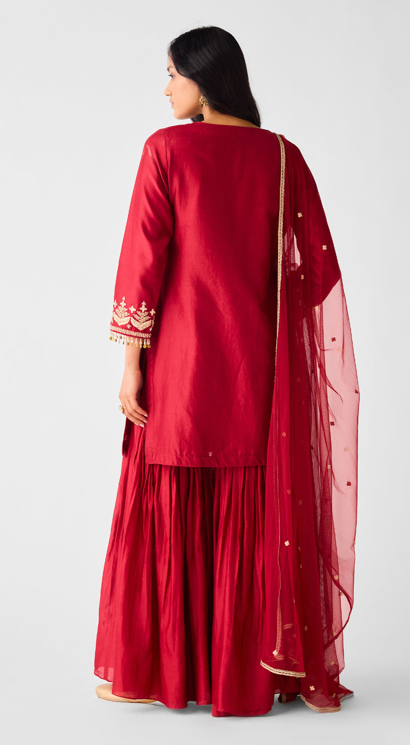 Red Chanderi Embroidered Sharara Set