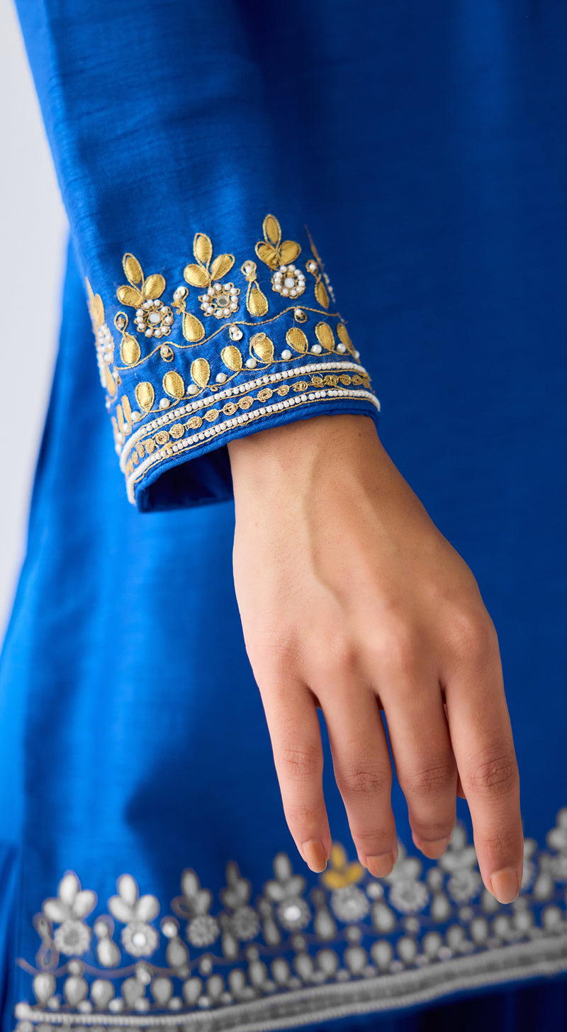 Blue Silk Embroidered Sharara Set