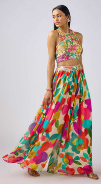 Multi Crepe Embroidered Abstract Sharara Set