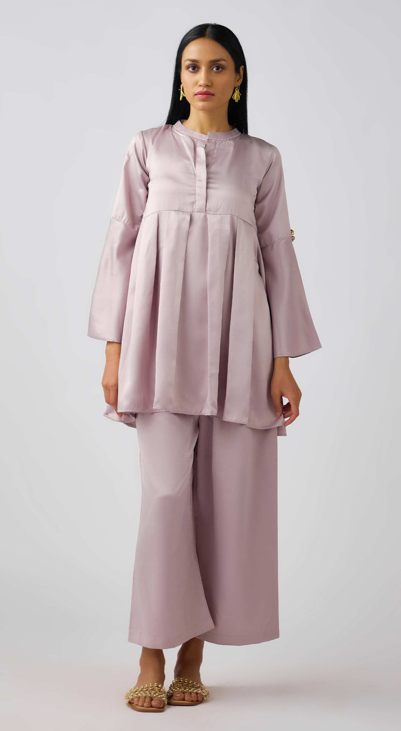 Pink Satin Embellished Tunic Set