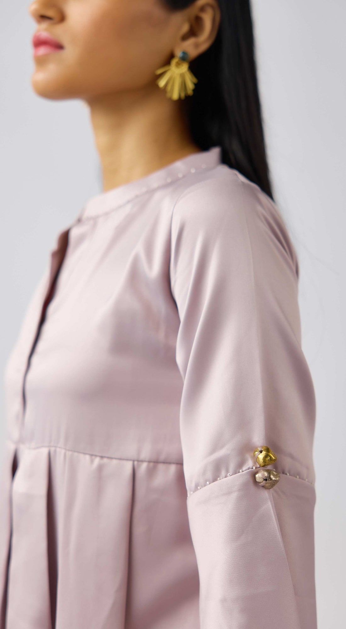 Pink Satin Embellished Tunic Set