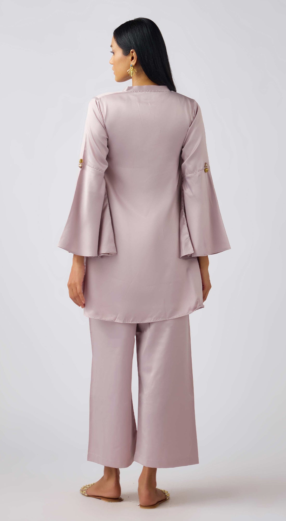 Pink Satin Embellished Tunic Set