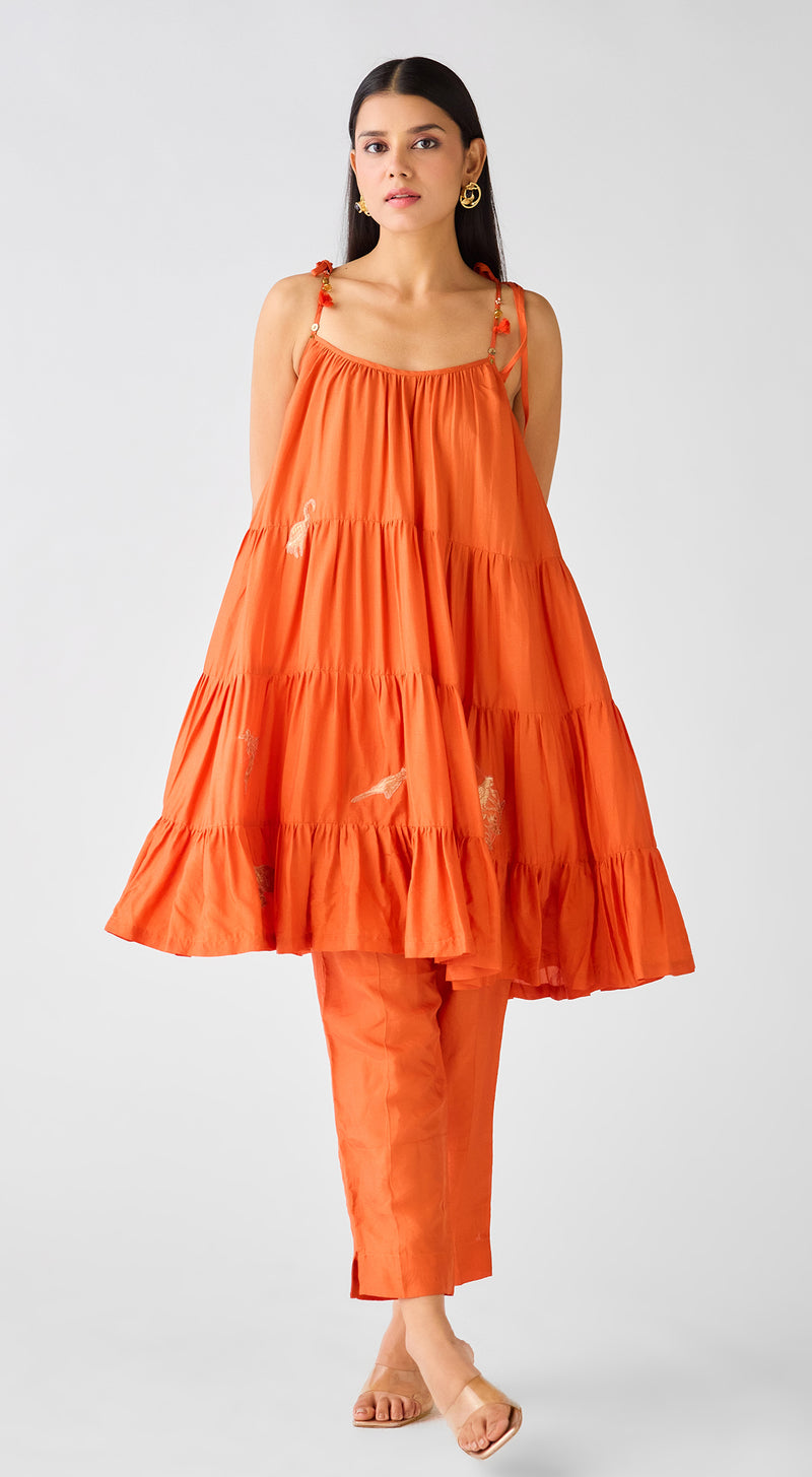 Orange Cotton Silk Co-ord Set