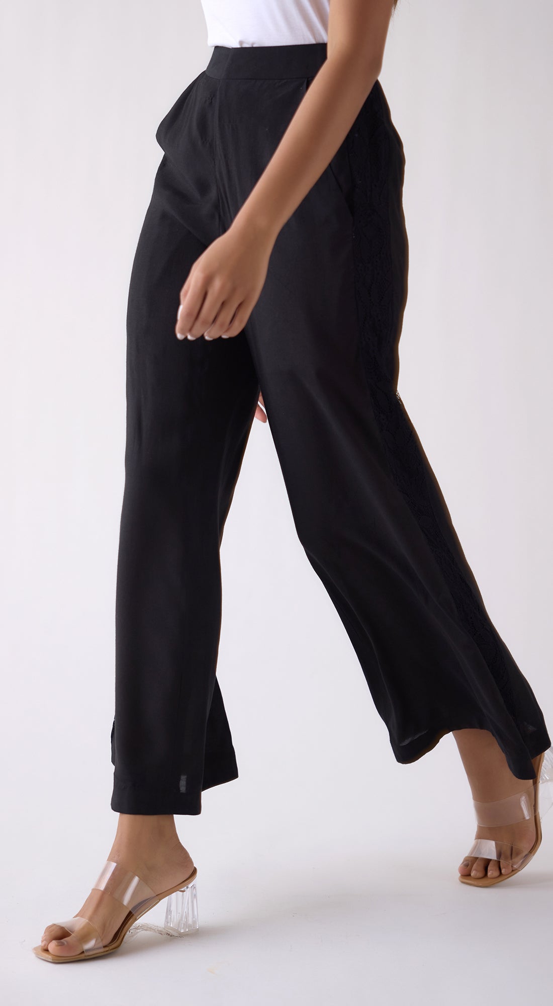 Black Wide-Leg Flared Trousers