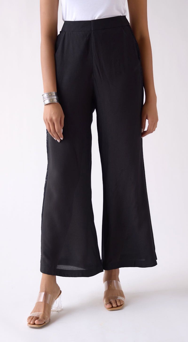 Black Wide-Leg Flared Trousers