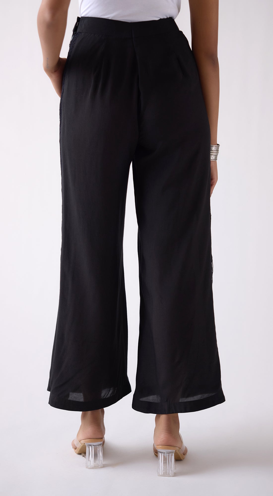 Black Wide-Leg Flared Trousers