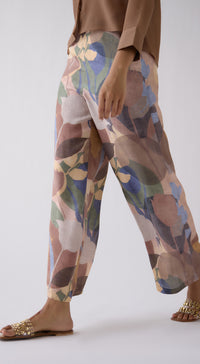 Brown Wide-Leg Printed Trousers