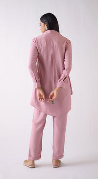 Pink Crepe Satin Long Shirt