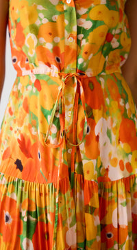 Orange Muslin Floral Dress