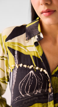 Lime Muslin Floral Long Shirt