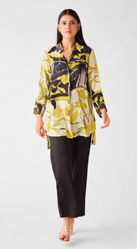 Lime Muslin Floral Long Shirt