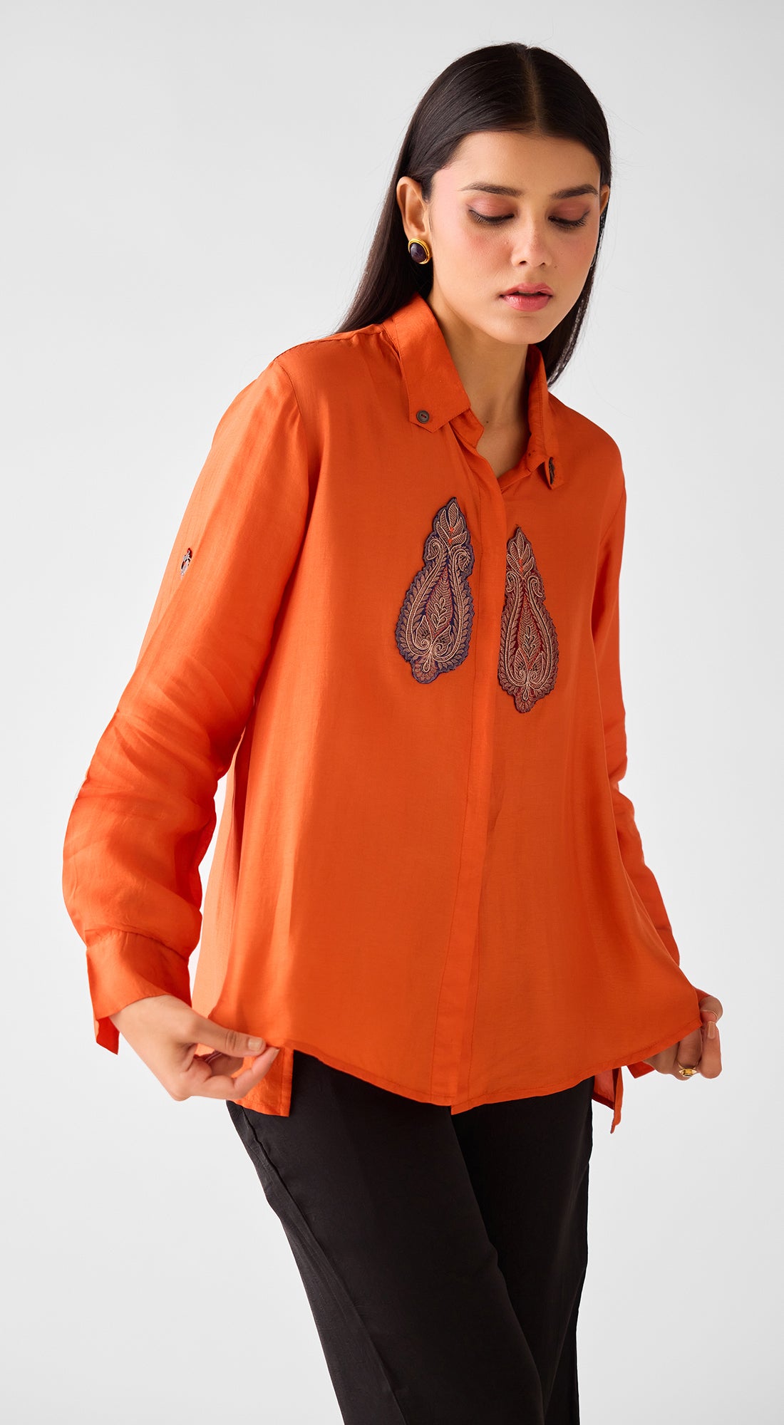 Orange Cotton Silk Shirt