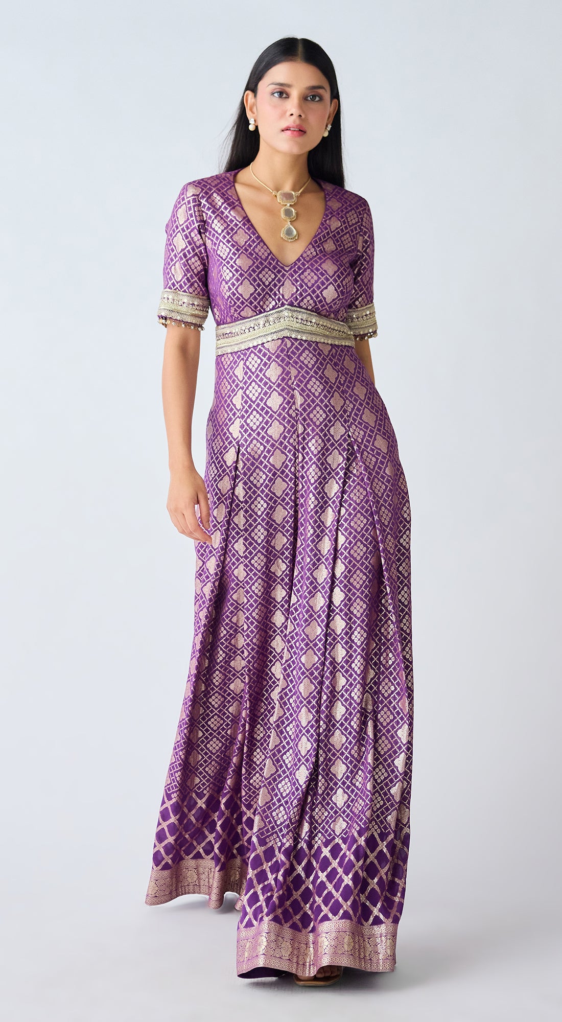 Purple Banarasi Sequins Jumpsuit