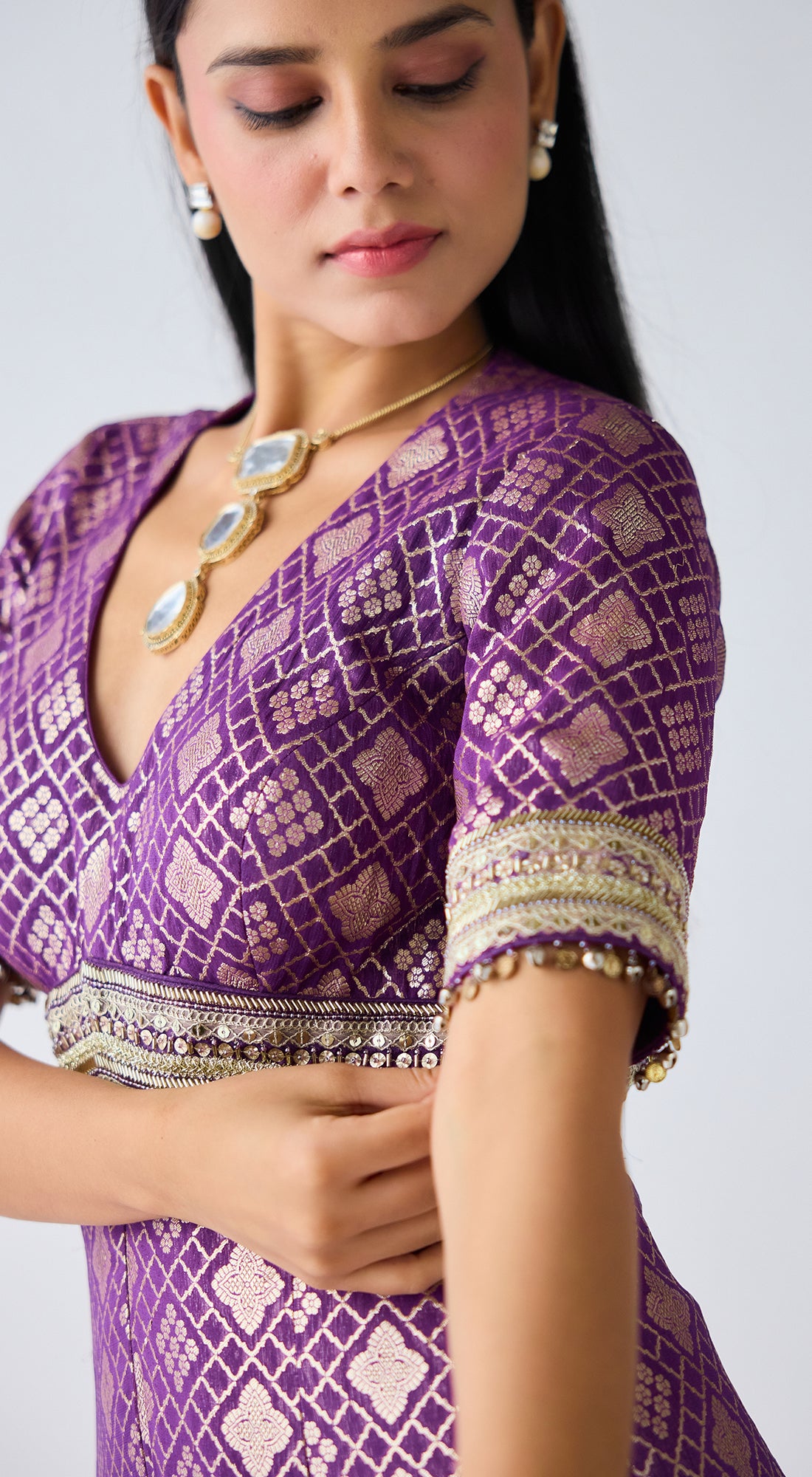 Purple Banarasi Sequins Jumpsuit