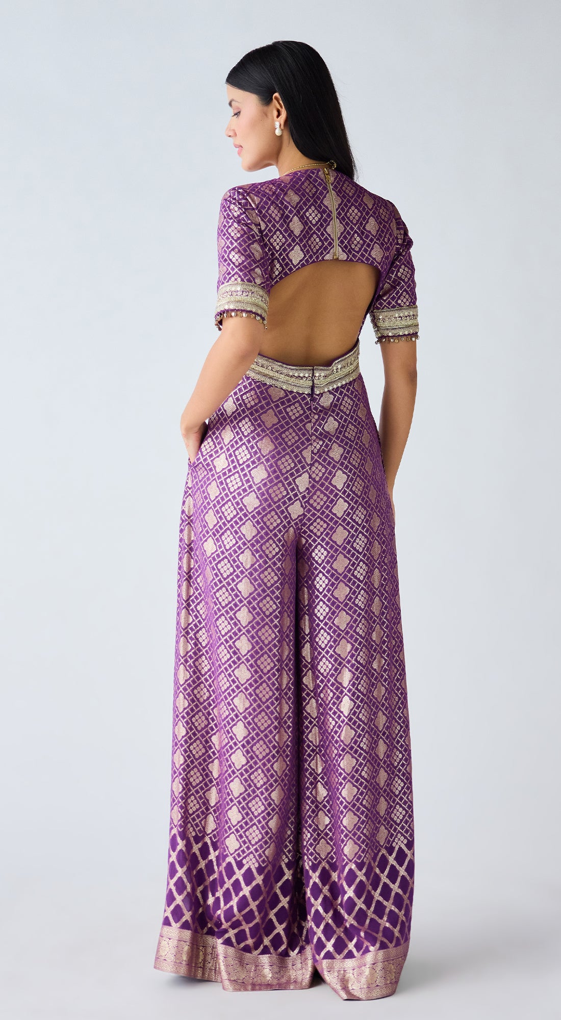 Purple Banarasi Sequins Jumpsuit