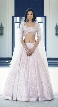 Pink Sequins Net Embroidered Lehenga Set