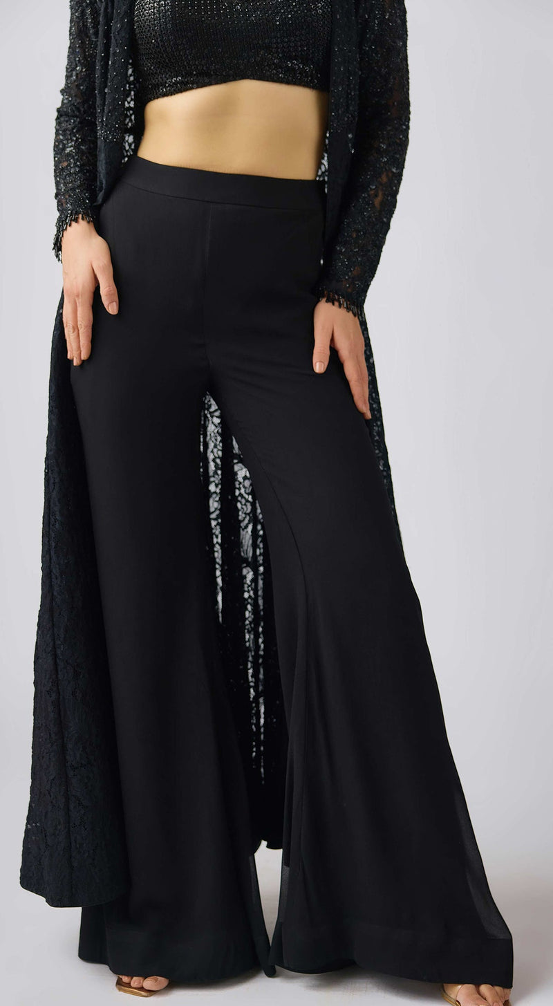 Black Georgette Embroidered Cape Set