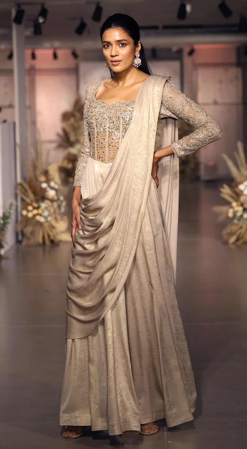 The Champagne Dawn Draped Saree