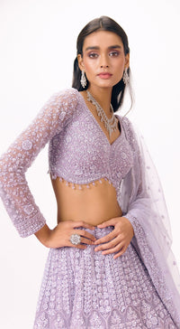 Lilac Net Embroidered Lehenga Set