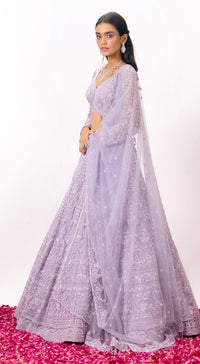 Lilac Net Embroidered Lehenga Set