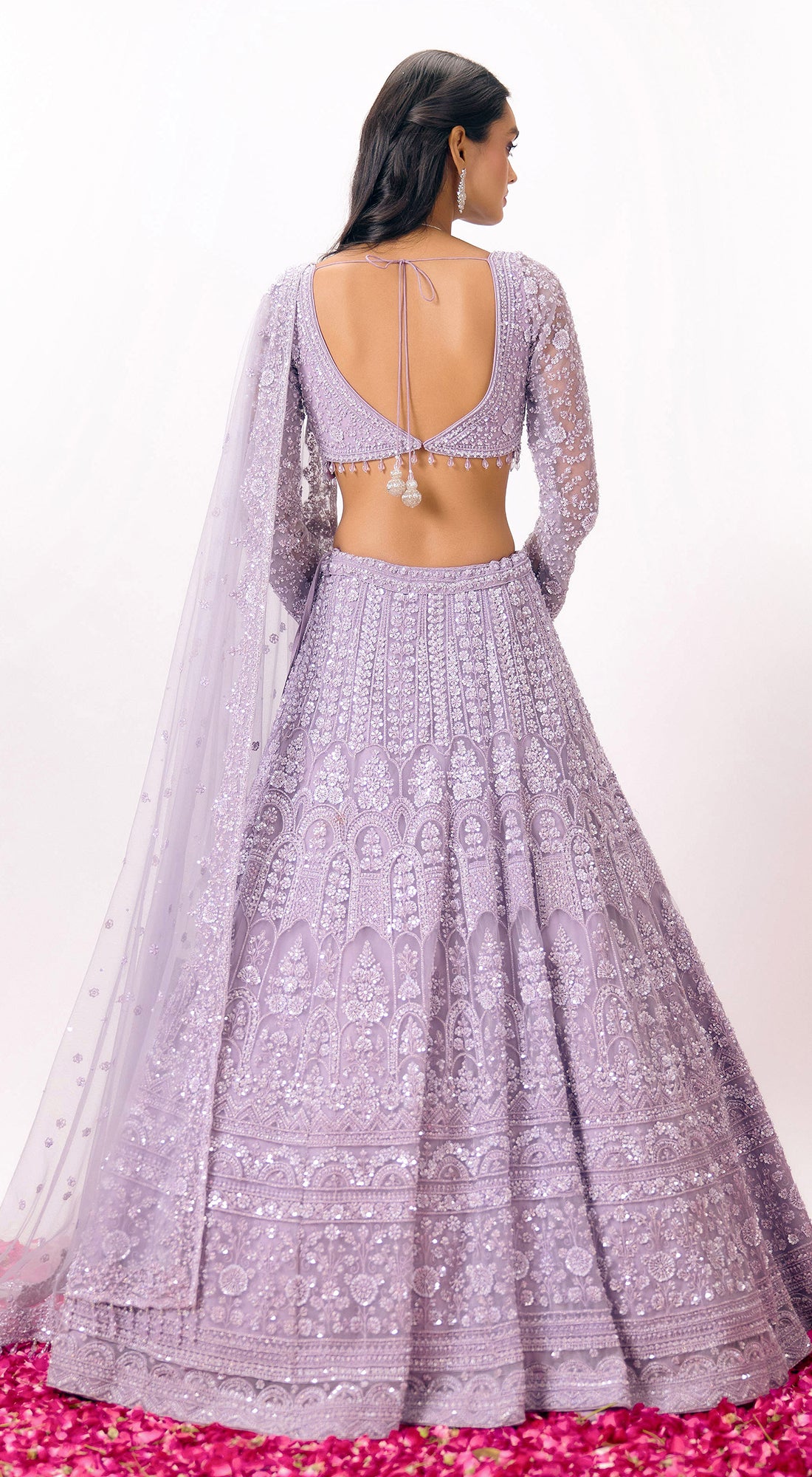 Lilac Net Embroidered Lehenga Set