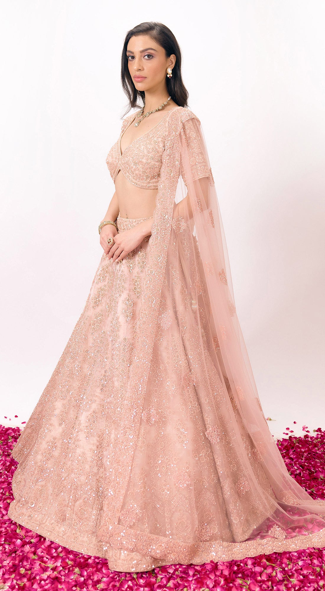 Peach organza Embroidered Lehenga Set