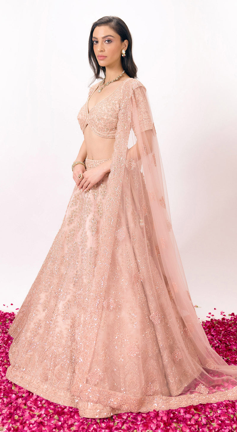 Peach organza Embroidered Lehenga Set