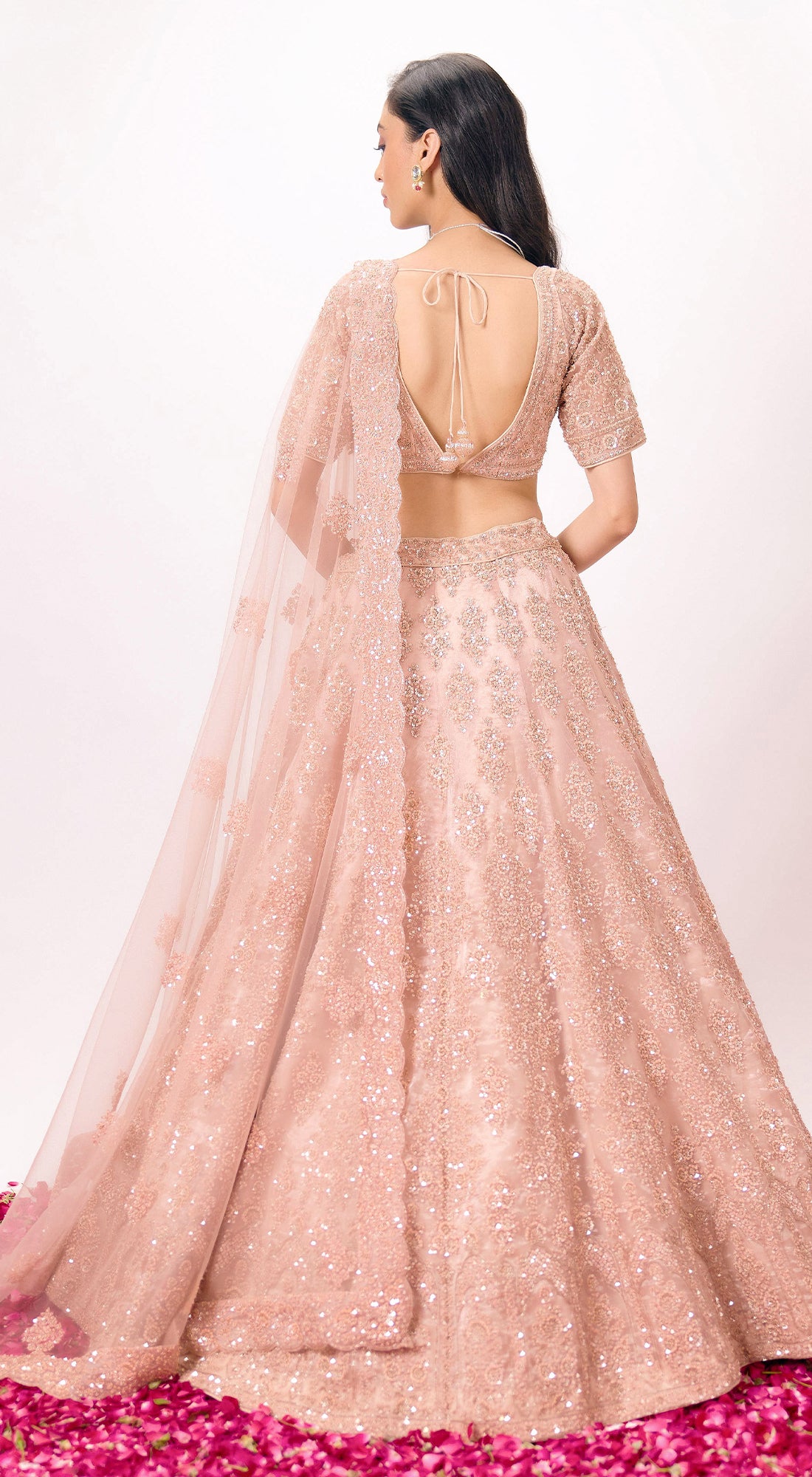 Peach organza Embroidered Lehenga Set