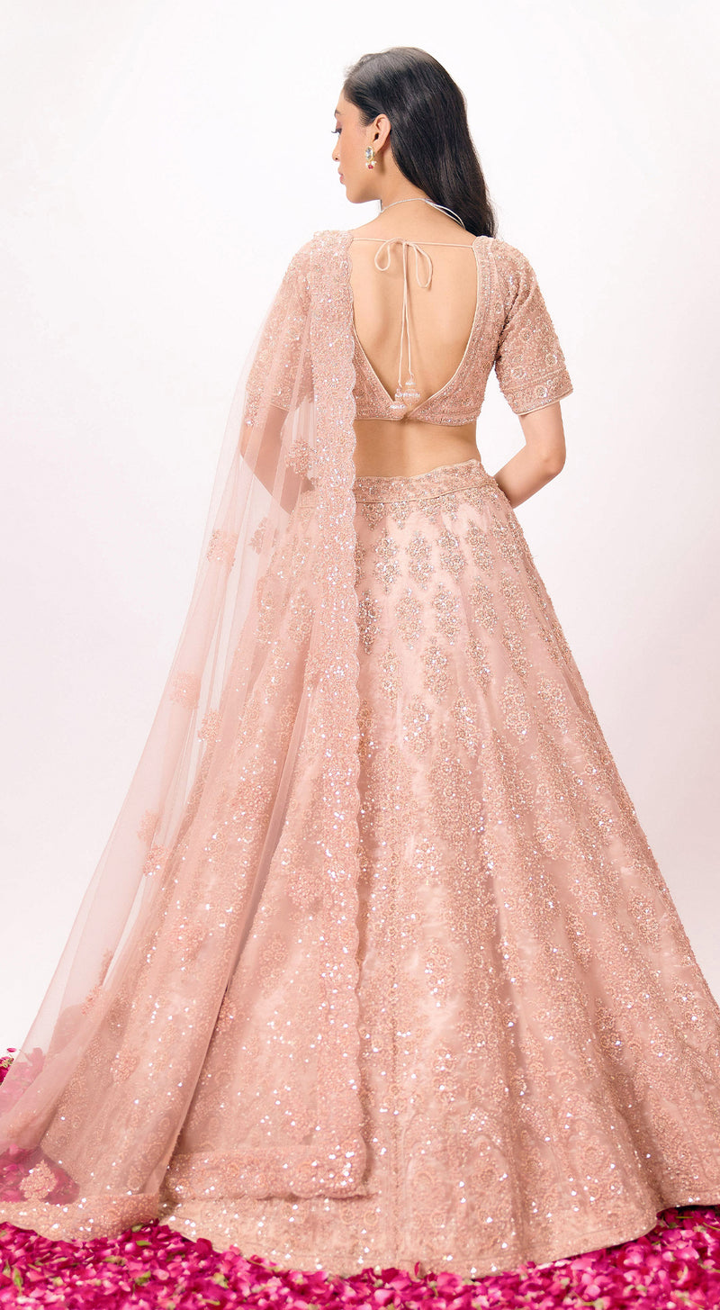 Peach organza Embroidered Lehenga Set