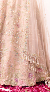 Peach Organza Embroidered Lehenga Set