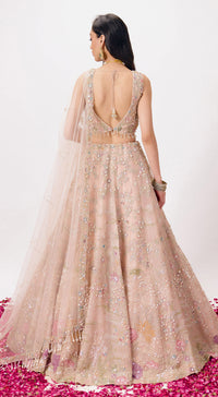 Peach Organza Embroidered Lehenga Set