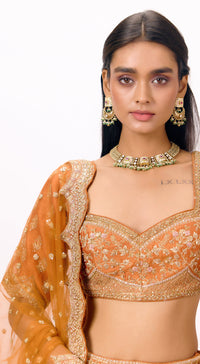 Orange Silk Embroidered Lehenga Set