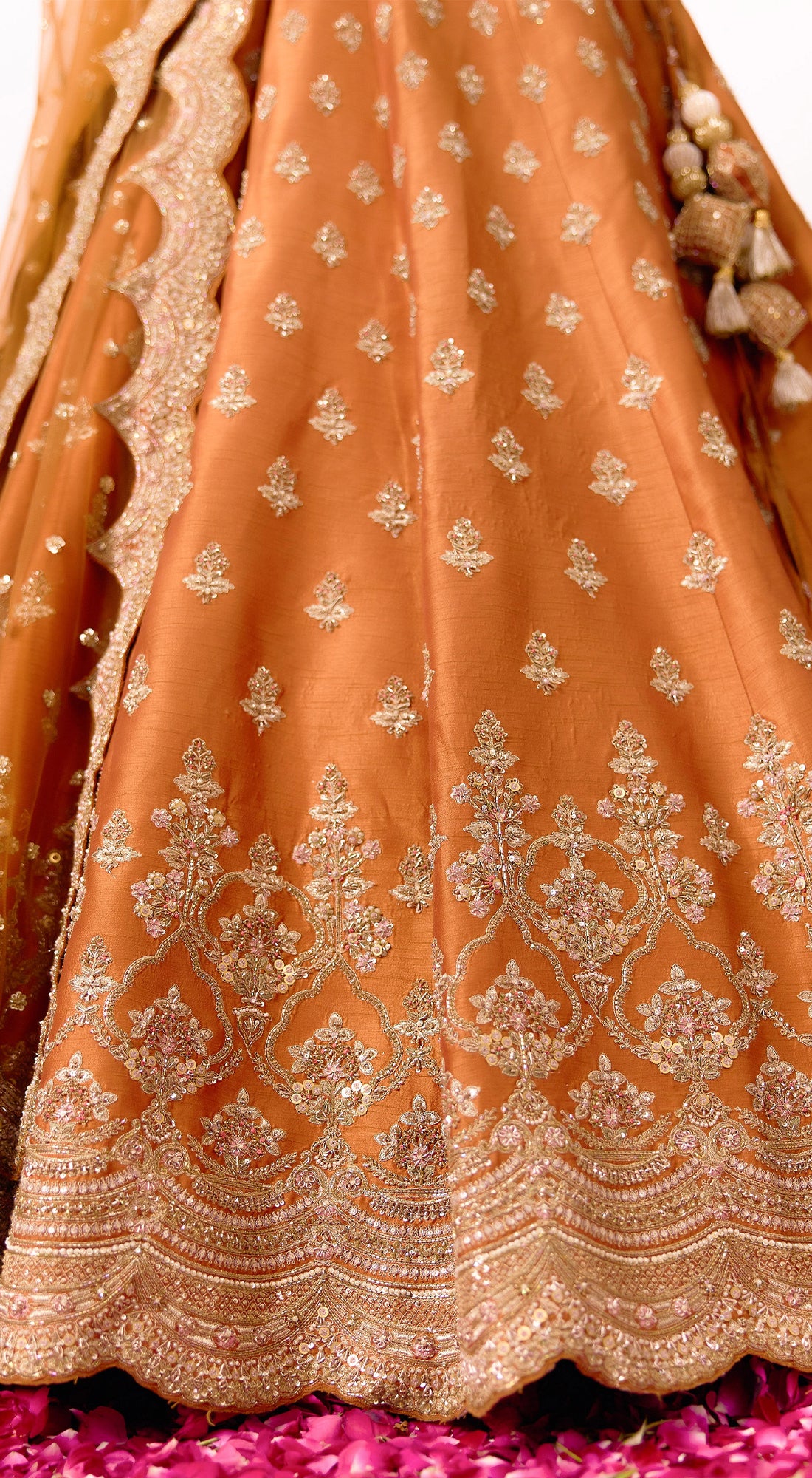 Orange Silk Embroidered Lehenga Set