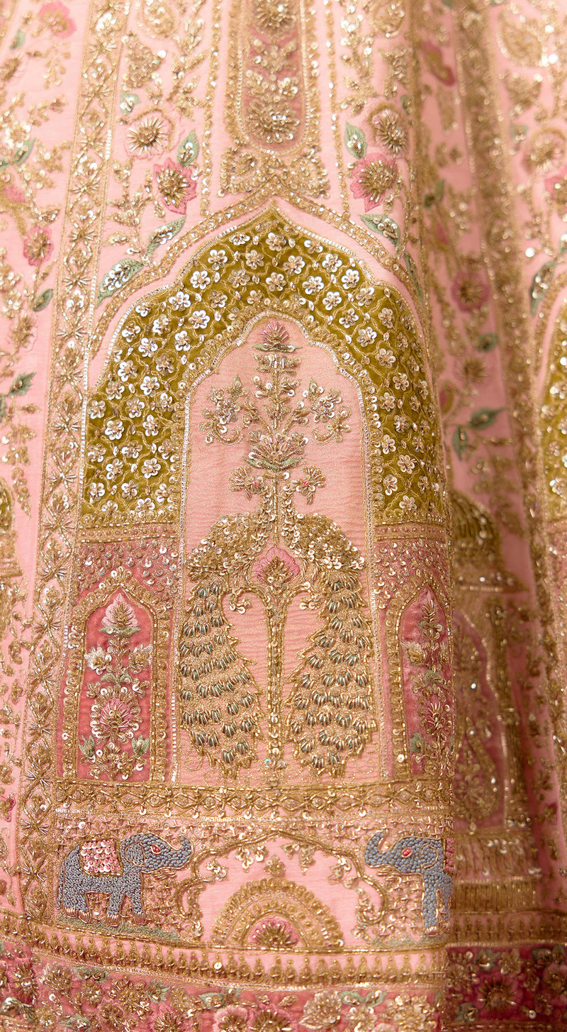 Peach Silk Embroidered Lehenga Set