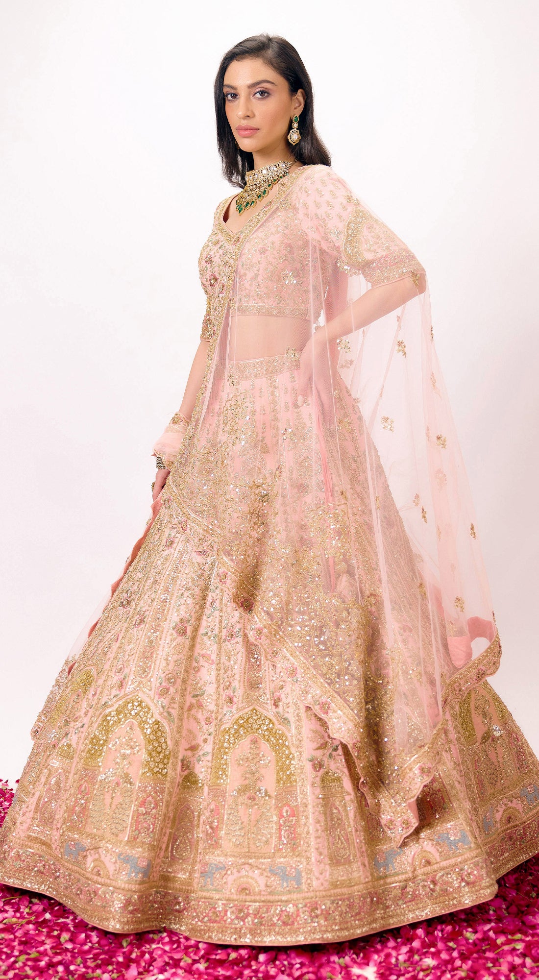 Peach Silk Embroidered Lehenga Set