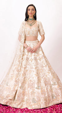 Off-White Silk Embroidered Lehenga Set