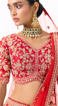 Red Silk Embroidered Lehenga Set