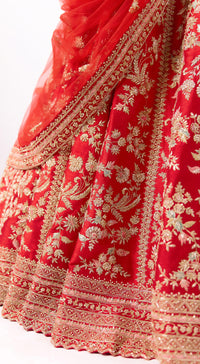 Red Silk Embroidered Lehenga Set