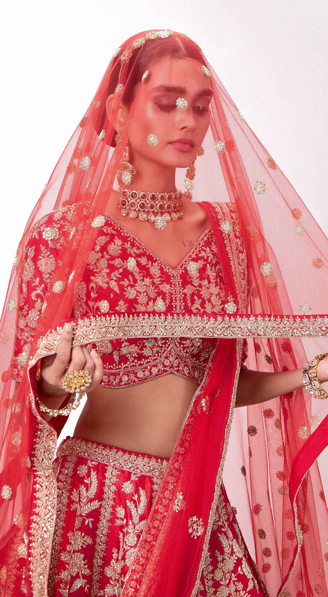 Red Silk Embroidered Lehenga Set