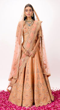 Peach Silk Embroidered Lehenga Set